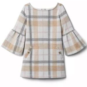 JANIE AND JACK PLAID JACQUARD BELL CUFF DRESS 6-12 MONTHS